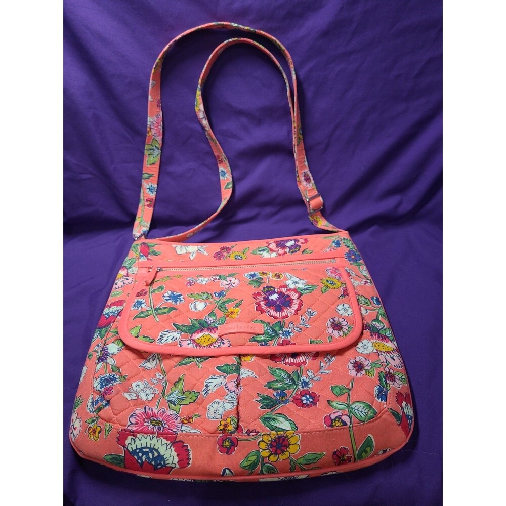 Vera Bradley Iconic Mailbag Coral Floral Quilted Crossbody Bag